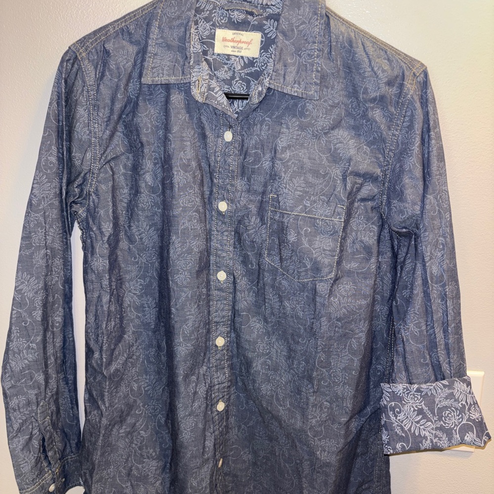 Weatherproof Vintage Navy Floral Button Front Shirt Size M